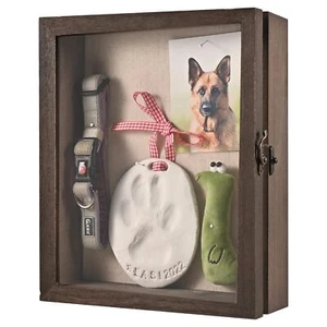 Pet Memorial Shadow Box with Clay Paw Print Impression Kit,Dog Wood Picture F... - Picture 1 of 7