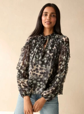 Blusa Marie Oliver Haley Manga Globo Mezcla Seda Volantes Talla XS Foto 1 de 4