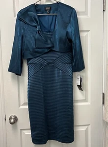 NWT Adrianna Papell Occasions Mother Bride 2 pc Set Blue Jacket & Dress Sz 14 - Picture 1 of 15