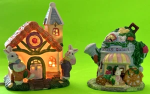 Easter Family Bunny Lamp Village Spring Garden Decor Light Up 2 Piece Vintage - Picture 1 of 13