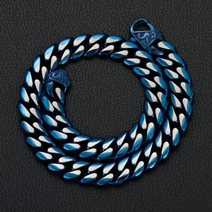 Collana catena cubana Miami acciaio inox massiccio hip hop 14 mm bracciale gioielli - Foto 1 di 16