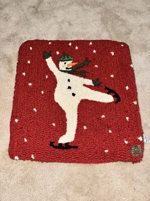 Chandler 4 Corners Snowman Pillow Cover Wool Snowskater 18x18 Christmas Winter Foto 1 de 4