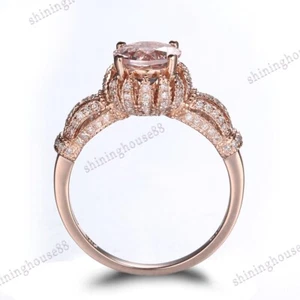 Diamonds Jewelry Solid 10K Rose Gold Morganite 7mm Round Wedding Ring Gemstone - Picture 1 of 9