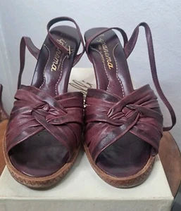 Ipanema Brazil Womens Burgundy 70's leather Strappy Sandals Medium Heel 10M - Picture 1 of 5