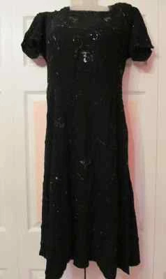 vintage años 40 J.W. ROBINSON CO Vestido de Noche Elegante Negro Lentejuelas Cuentas M/L  Foto 1 de 4