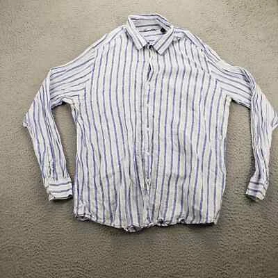 Tasso Elba Shirt Mens XXL Blue Striped Linen Button Up Casual Comfort - Image 1 of 4
