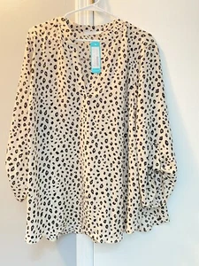 Blusa Top Exuberante Nueva con Etiquetas Estampado de Animales para Mujer Talla 3X Crema Negra Manga 3/4 Pestañas - Imagen 1 de 5