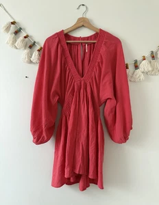 Free People For The Movement Smocked Mini Dress Watermelon Wedge Coquette Beachy - Picture 1 of 11