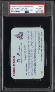 Boleto Senators 1968 PSA Pass último GM DC STD/F. Howard LL HR 44/Yaz LL BA 301⚾️ - Imagen 1 de 4