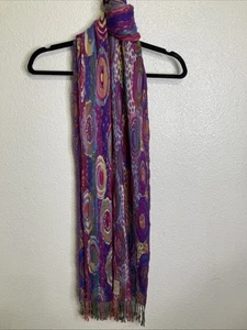 Silk Blend Textured Scarf Colorful Boho Bright Unique Artsy 80” Made In Nepal - Picture 1 of 3