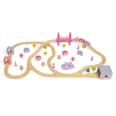 Bigjigs Fairy Town Juego de Tren 75 Piezas Juego de Vehículos de Juguete de Madera para Niños Foto 1 de 4