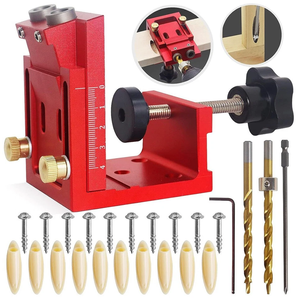 WALLPAPER-MASTER Pocket Hole Jig Kit Carpentry Joinery Woodworking System Adjustable Depth Tool