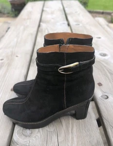 SPRING STEP Women Pallmat Ankle Boot US 9M Black Suede Leather Side Zip Booties - Picture 1 of 6