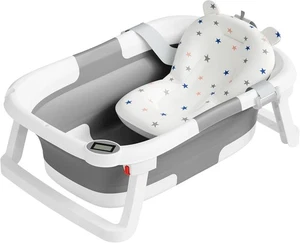 Collapsible Portable Baby Bathtub Wash Tub w/ Soft Cushion & Thermometer - Picture 1 of 18