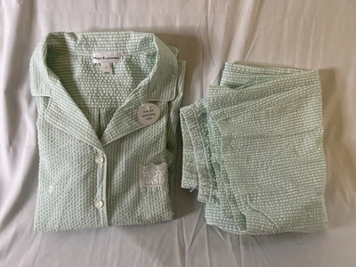 Conjunto de 2 pijamas Miss Elaine Seersucker para mujer grandes verdes y blancos ropa de dormir Foto 1 de 4