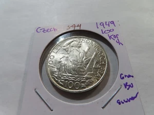 S74 Checoslovaquia 1949 Plata 100 Corones Jihlava Minería Privilegios Gema BU - Imagen 1 de 2