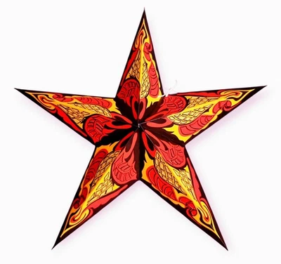 Pantalla colgante estrella papel hecha a mano India rojo amarillo negro 24 pulgadas de diámetro Foto 1 de 4