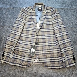 Chaqueta Blazer Para Hombres Twisted Sastre Lana Jugadores Azul Gris Tartán Cuadros 40R Nueva con Etiquetas - Imagen 1 de 13