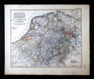 1845 Stieler Map Germany Holland Belgium Netherlands Amsterdam Frankfurt Brussel - Image 1 of 4