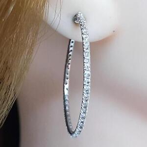 $999 Genuine 1.00ctw Natural H-SI Diamond 925 Sterling Silver Hoop Earrings