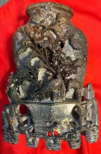 Circa 1900 Chinese Hand Carved Soapstone Peonies, Bird, Floral, Motifs  sc Vase - Picture 1 of 15