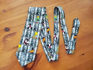 Vtg Mens Neck Tie Looney Tunes George Washington Taz Sylvester Tweety Martian - Picture 1 of 7