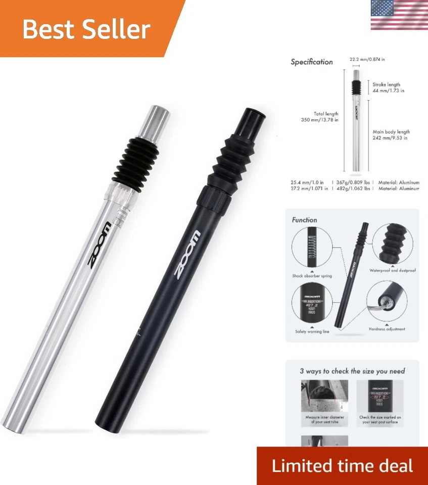 Tija de sillín amortiguador de aluminio 25,4 mm longitud 350 mm rebote ajustable rápido... Foto 1 de 4