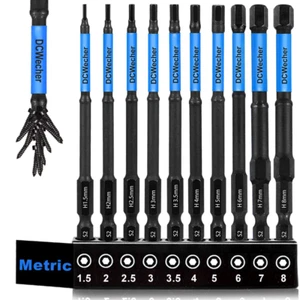10-teiliges Schlag-Inbusschlüssel-Bohrer-Set - 4 Zoll langes Sechskant-Bit-Set (metrisch), Magn - Bild 1 von 12