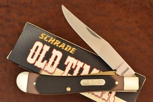 SCHRADE OLD TIMER SAWCUT DELRIN LINER LOCK TRAPPER KNIFE 194OT NICE (21823) - Picture 1 of 5