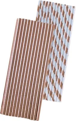 Pajitas de papel aluminio sólido y a rayas de oro rosa - 7,75 pulgadas - 7,75,  Foto 1 de 4