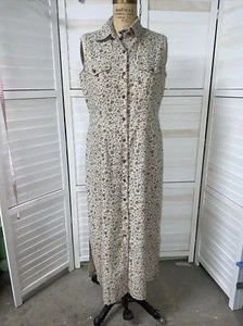 Vintage Herman Geist Linen Cotton Dress Sleeveless FLORAL Women's Size 10 - Picture 1 of 9