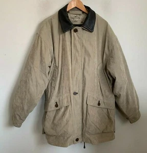 Rainforest Jacket Taupe Zip Buttons Brown Leather Collar Pockets Insulated Sz XL - Picture 1 of 12