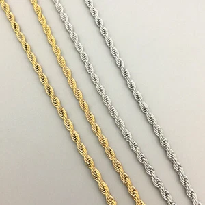 Gold/Silber Edelstahl 3 mm Seil Gliederkette Halskette 20-28 Zoll - Bild 1 von 7