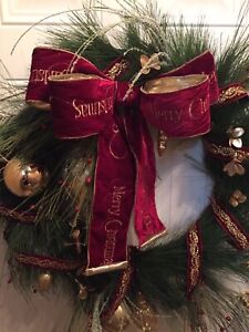 Merry Christmas Regal Burgundy Velvet And Gold  Wreath