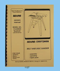 Lijadora de banda y disco Sears Craftsman 113.225933 manual de lista de piezas y operación #1127 - Imagen 1 de 6