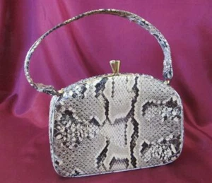 1930s ANTIQUE LADIES WOMENS BAG PURSE SNAKE SKIN ART DECO BRONZE CLASPS - Picture 1 of 11