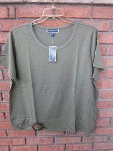 New $32.50 Tags NWT KAREN SCOTT Dark Green ShSlv Top w/Buckle Accent 1X 2X 3X - Picture 1 of 4