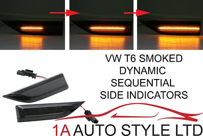 VW T6 Dinámico LED Intermitente Lateral Ahumado Negro Secuencial que Fluye Luz - Imagen 1 de 4