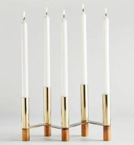 Crate & Barrel Lavelle Candle Holder Metal Taper Candelabra Copper Gold Five - Picture 1 of 10