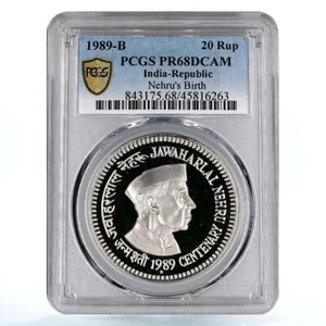India 20 rupees Premier-Minister Jawaharlal Nehru PR68 PCGS CuNi coin 1989 - Picture 1 of 2