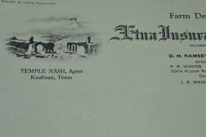 Aetna Insurance Company 1932 Briefkopf - selten Vintage Original - Dallas Texas  - Bild 1 von 3