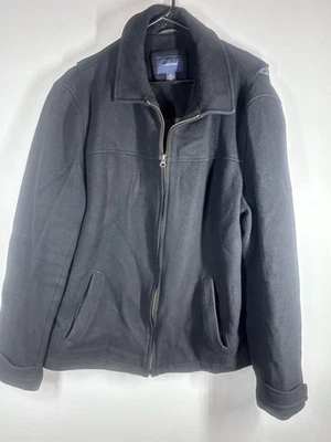 Chaqueta Lands End Negra Mezcla de Lana Cremallera Completa Hombres Abrigo Forrado Harrington Cuello L Foto 1 de 4
