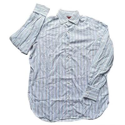Camisa Isaia Napoli Abotonada Para Hombre XL Azul LS Rayas Algodón Moderna Italia Foto 1 de 4