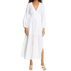 Rebecca Taylor Long Smock Waist Linen & Crochet Dress Size Large - Picture 1 of 13