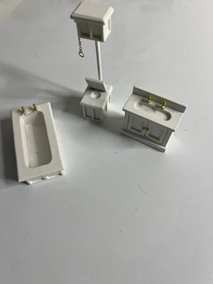 White Wood Miniature Dollhouse Furniture3  Piece Bathroom Set - Image 1 of 4