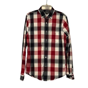 Camisa de vestir para hombre Express con botones manga larga talla mediana roja blanca azul - Imagen 1 de 5