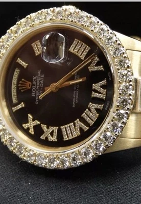 Rolex Day-Date 36 mm 18 quilates President 18038 bisel de diamantes negro diamante esfera romana Foto 1 de 4