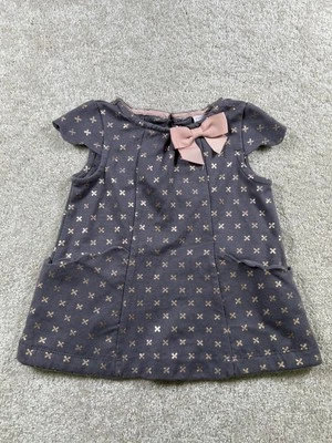 Lindo Mini Vestido Bebé Catherine Malandrino 6-9M Dorado Lazo Manga Corta Bolsillos Foto 1 de 4