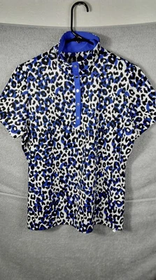 Tail Golf Womens Polo Shirt Size L Blue White Leopard Short sleeve Snap pullover - Image 1 of 4