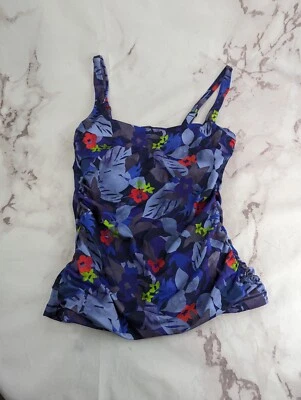 Athleta Swim Women 36B 36C Tall Bathing Suit Purple Blue Tankini Tropical Pad - Image 1 of 4